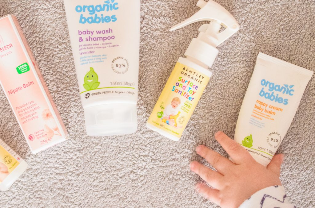 Jonah reaches for the natural baby care products