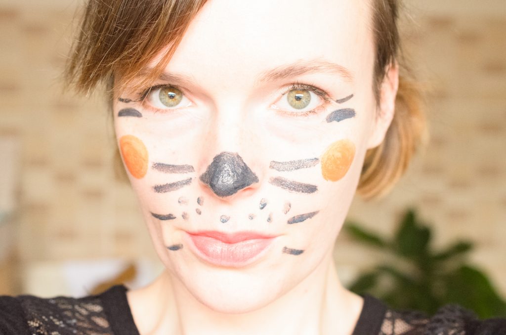 The cat look using safe Halloween makeup I made at home