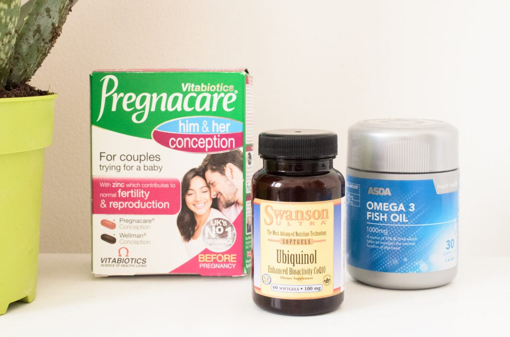 Prenatal vitamins, ubiquinol, omega 3