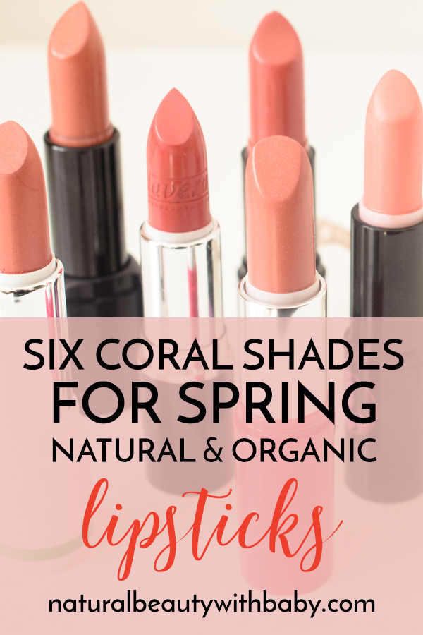 Six gorgeous coral shades of natural and organic lipstick reviewed for spring. Revamp your spring makeup look and read my full reviews!
