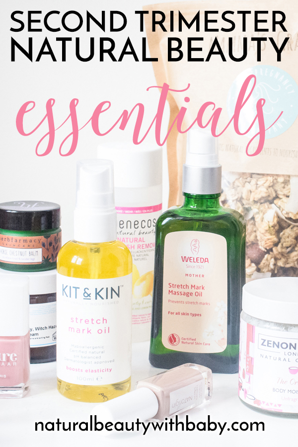 Find out my second trimester pregnancy essentials for natural beauty, skincare, and health. Healthy stretch mark oils, non-toxic nail polish, pregnancy snacks, and more!