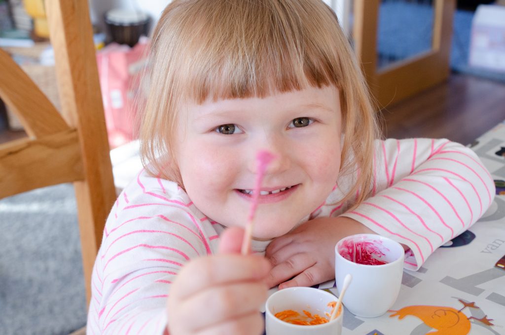 Safe Halloween makeup mixed by Lydia using nappy cream and food colouring.