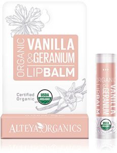 Alteya organic lip balm vanilla and geranium
