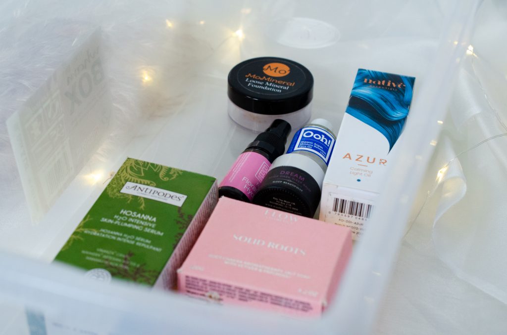 Box filled with November 2021 natural beauty empties