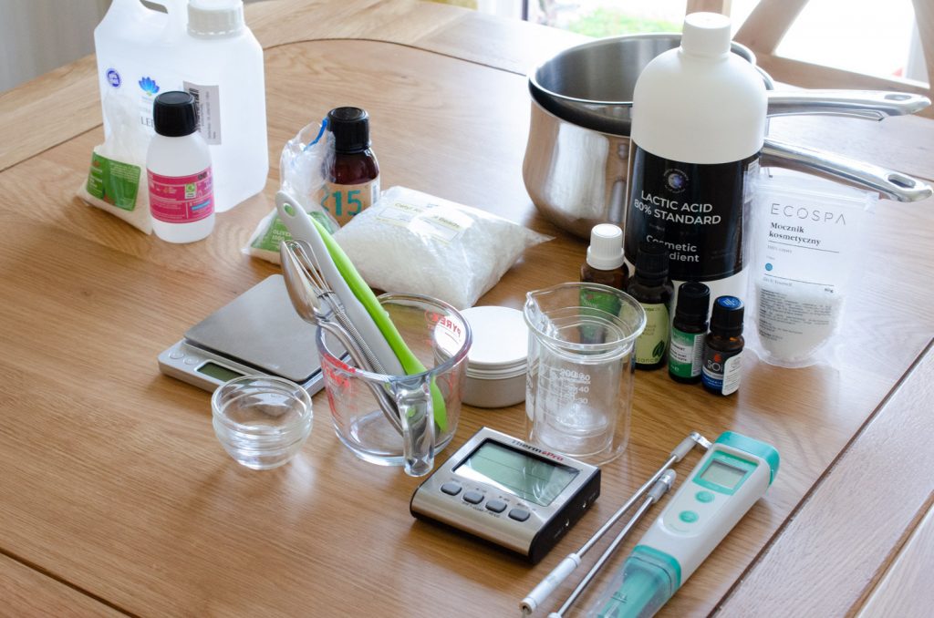 Assemble your foot cream ingredients and equipment