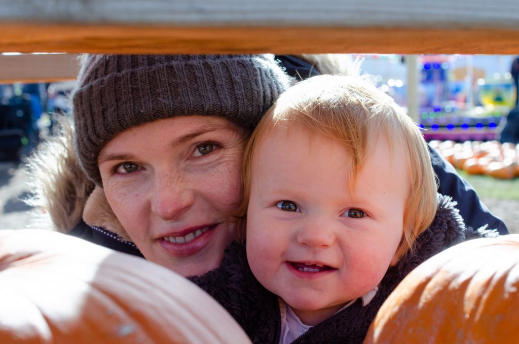 Mum and Lydia at the pumpkin patch
