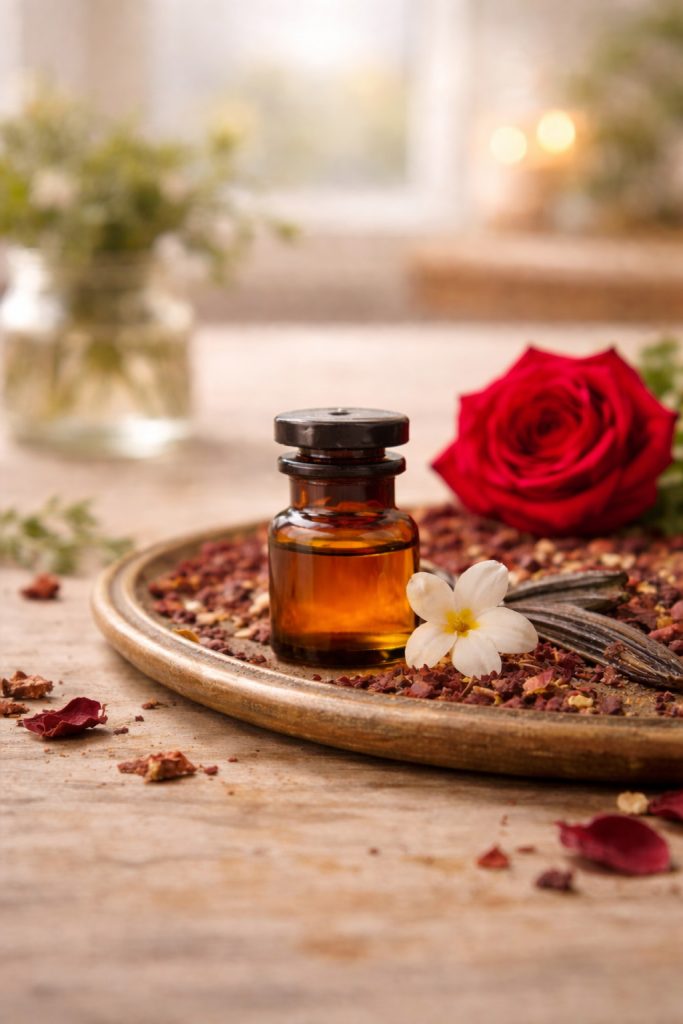 Using sensual essential oils blends in body oil for massage