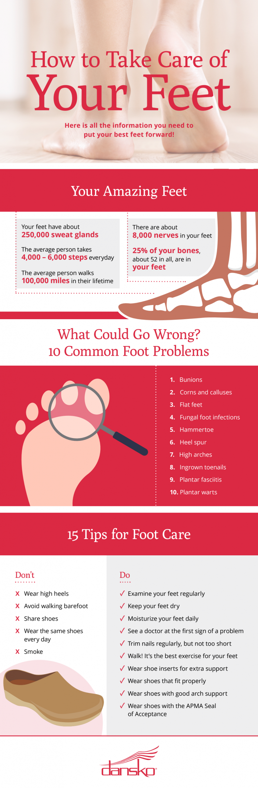 How to take care of your feet infographic.