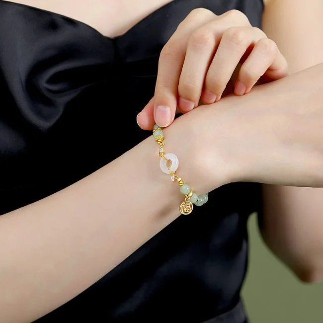 Sterling silver and Hetian jade gemstone bracelet for women