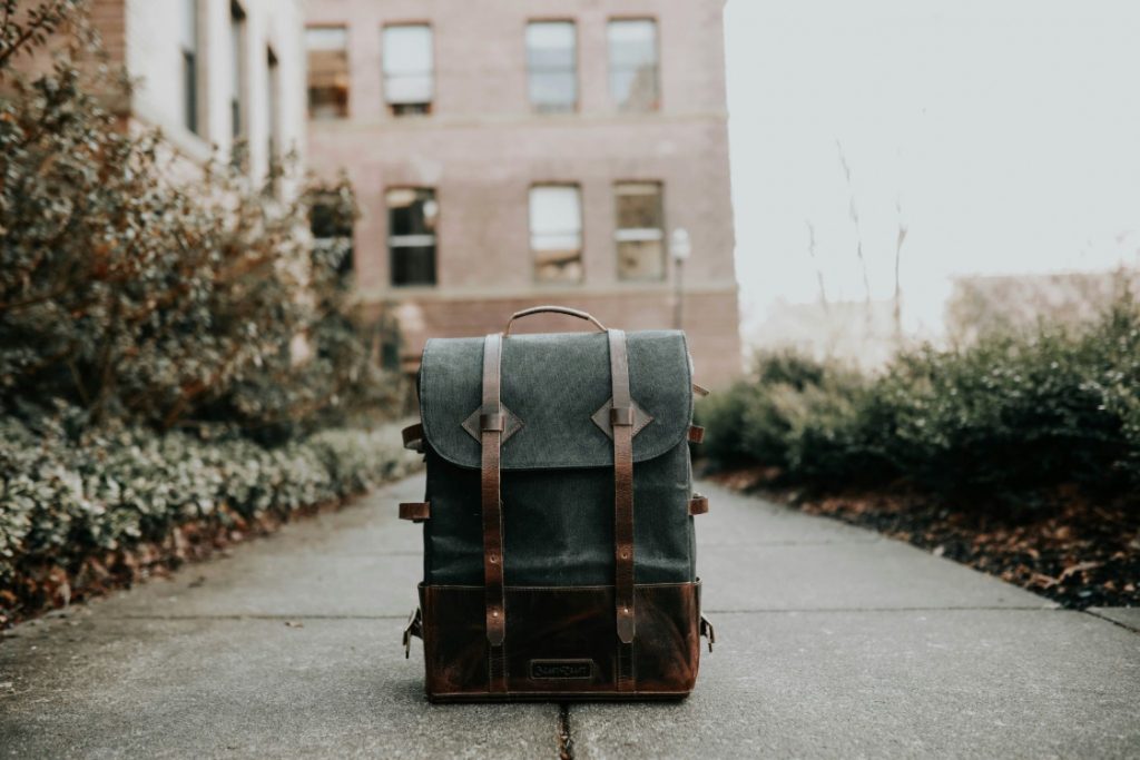 Green leather backpack