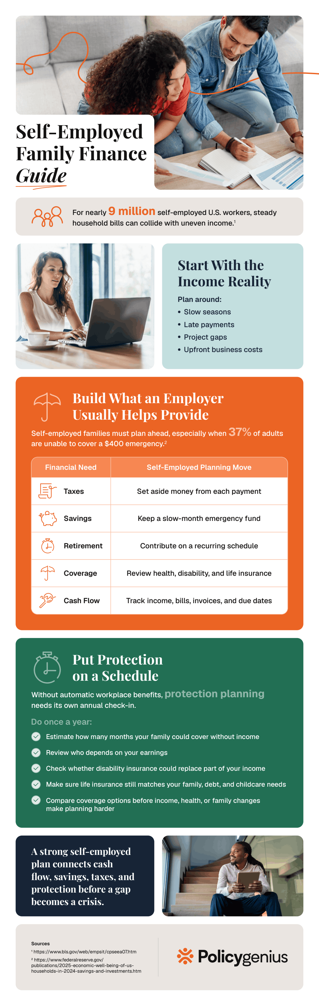 A balanced family finance guide for the self-employed infographic.